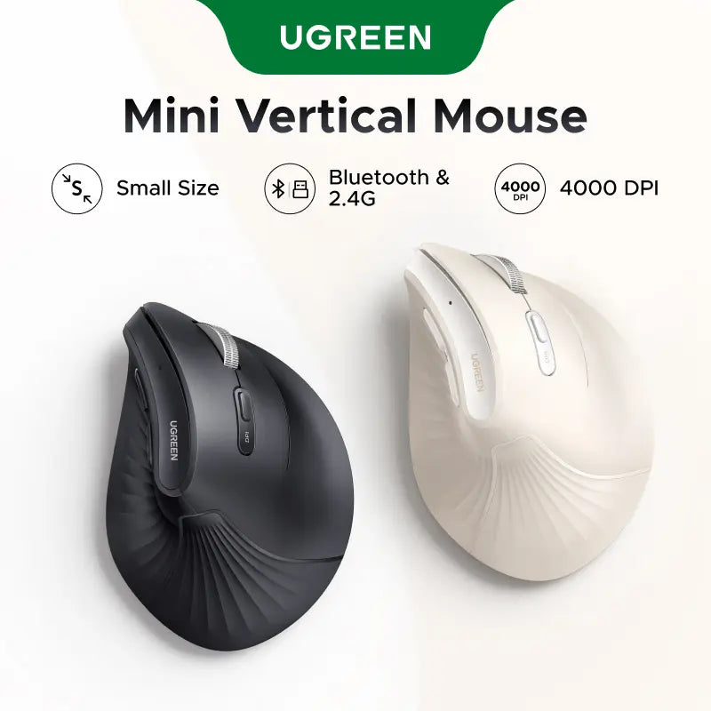 UGREEN Vertical Wireless (Bluetooth 5.0+2.4G) Ergonomic Mouse with 5 Buttons, 1000/1600/2000/3200/4000 DPI, Prevention of Mouse Arm, Vertical Mouse Compatible with Pc/Laptop/Tablet （Small Size）,#Summervibes