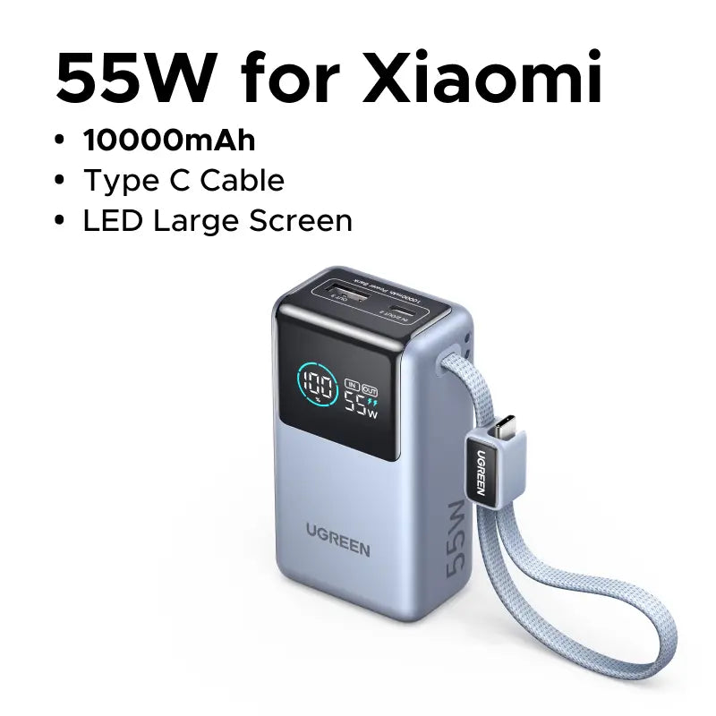 UGREEN Nexode Pro Power Bank 10,000Mah 45W, Compact Portable Charger, Built-In USB-C Cable, PD Super Fast Charging Battery Pack with Digital Display for Iphone 17/16 Pro Max Air/Galaxy S25 Ultra