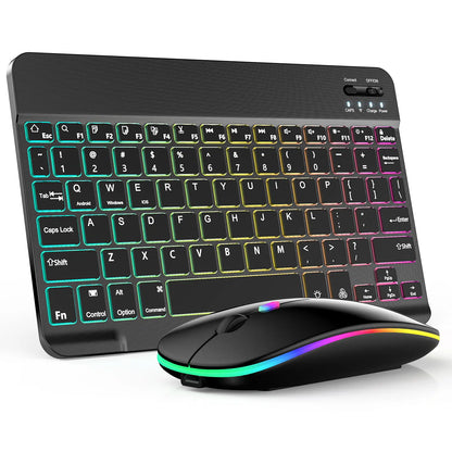 Rechargeable Bluetooth Keyboard and Mouse Combo, Ultra Slim 7-Color Backlit Wireless Set, Dual Mode Bluetooth Mouse, Portable Lightweight Design, Universal Compatibility for Ios, Android, Windows, Tablet, Phone, Home Office Daily Use
