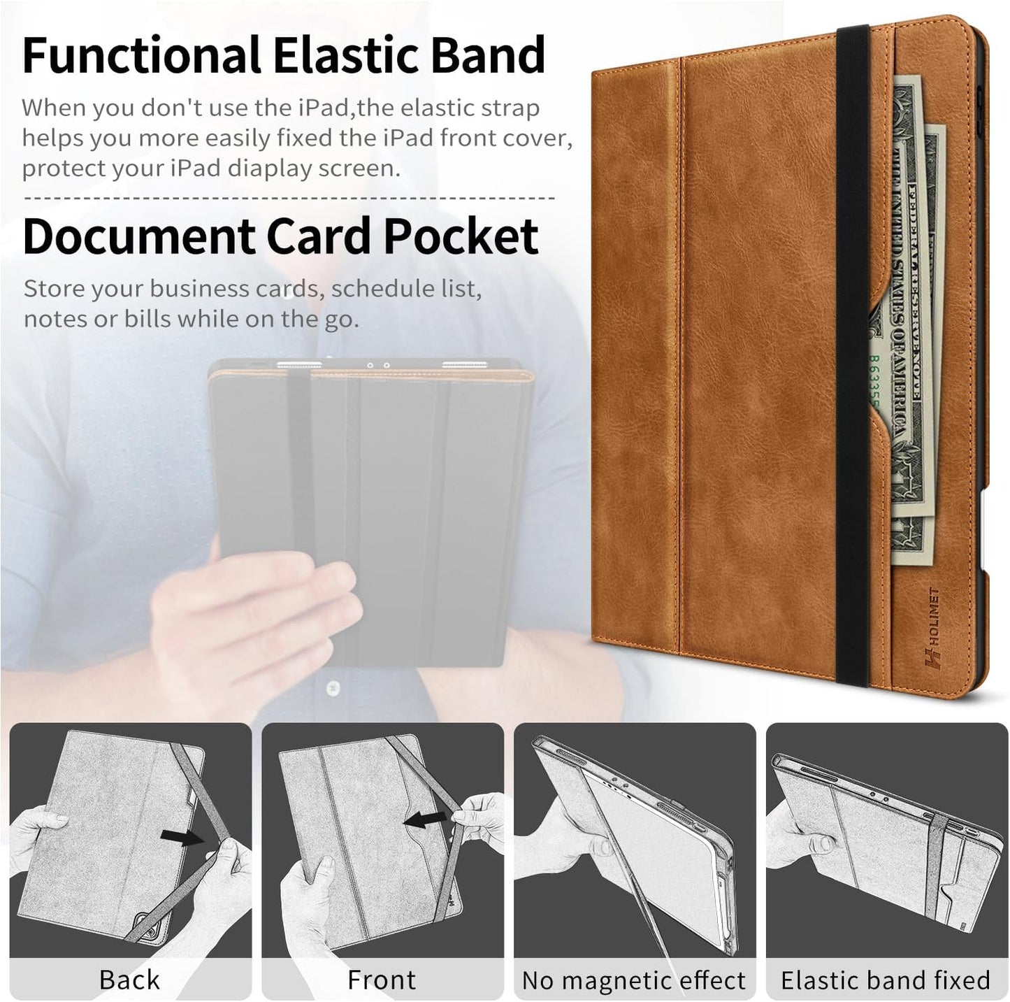 Case for Ipad Pro 12.9 2022 6Th/5Th/4Th/3Rd Generation with Pencil Holder Pocket Folio Stand Cover Soft TPU Back Shockproof, Auto Sleep/Wake,Vegan Leather