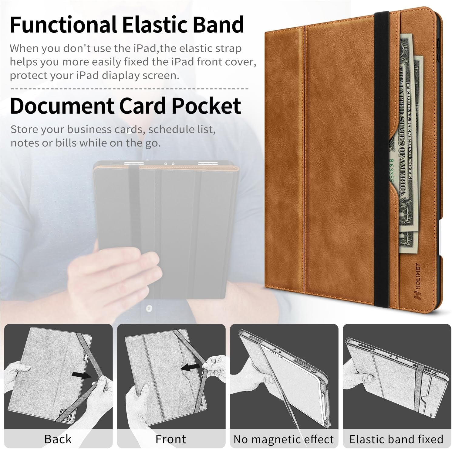 Case for Ipad Pro 12.9 2022 6Th/5Th/4Th/3Rd Generation with Pencil Holder Pocket Folio Stand Cover Soft TPU Back Shockproof, Auto Sleep/Wake,Vegan Leather