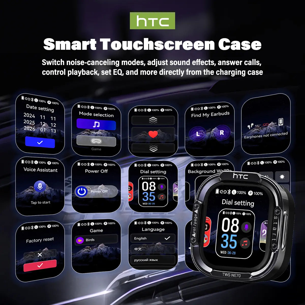 HTC NE70 TWS Earbuds, Bluetooth 6.0 Headphones, Wireless Earbuds with LED Smart Touch Control, Lightweight In-Ear Design, IPX5 Waterproof, Suitable for Gaming, Office Work, Sports, Studying, and Voice Calls, Built-In Microphone
